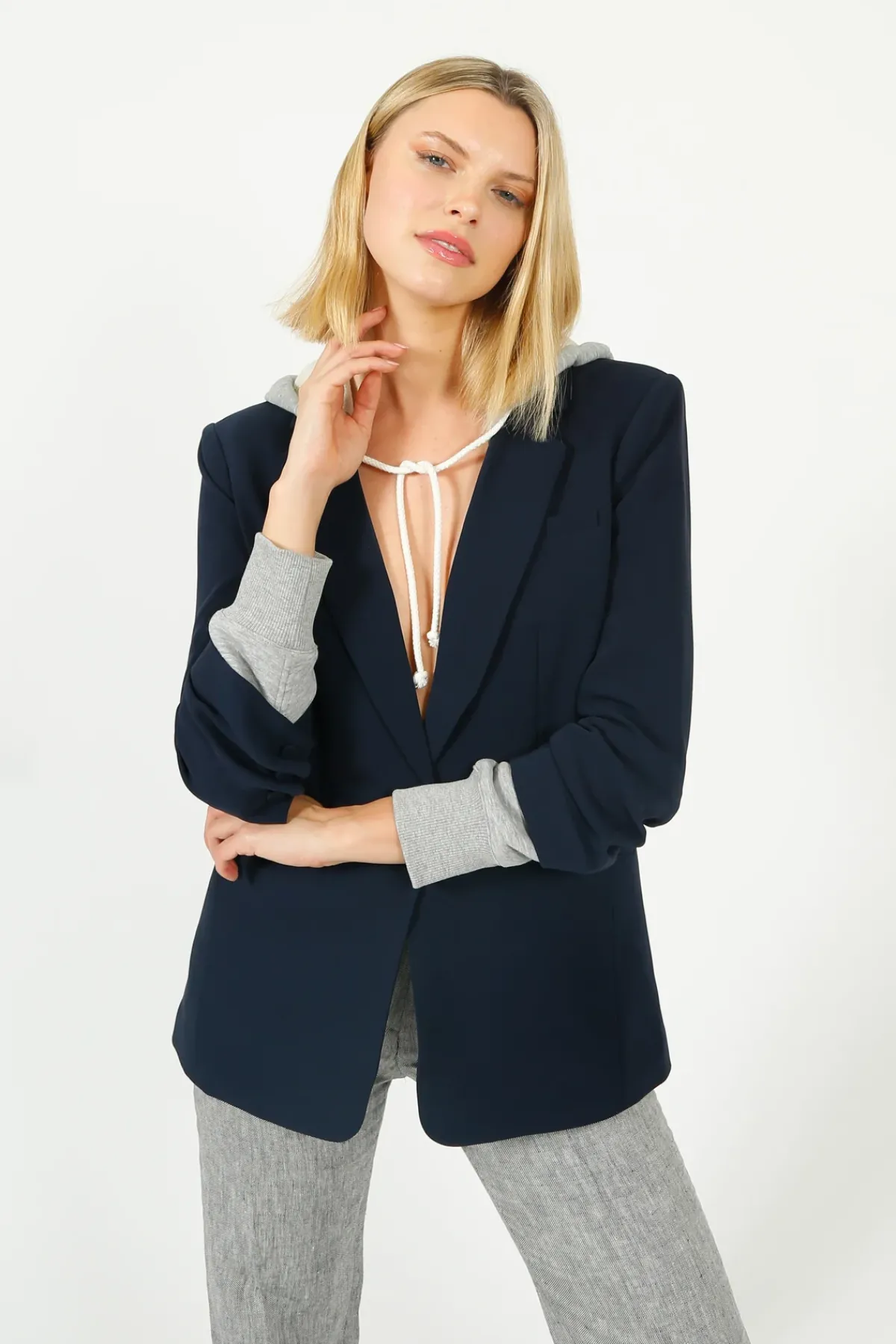 Cinq A Sept 5A7 Hooded Khloe Blazer in Navy, Grey