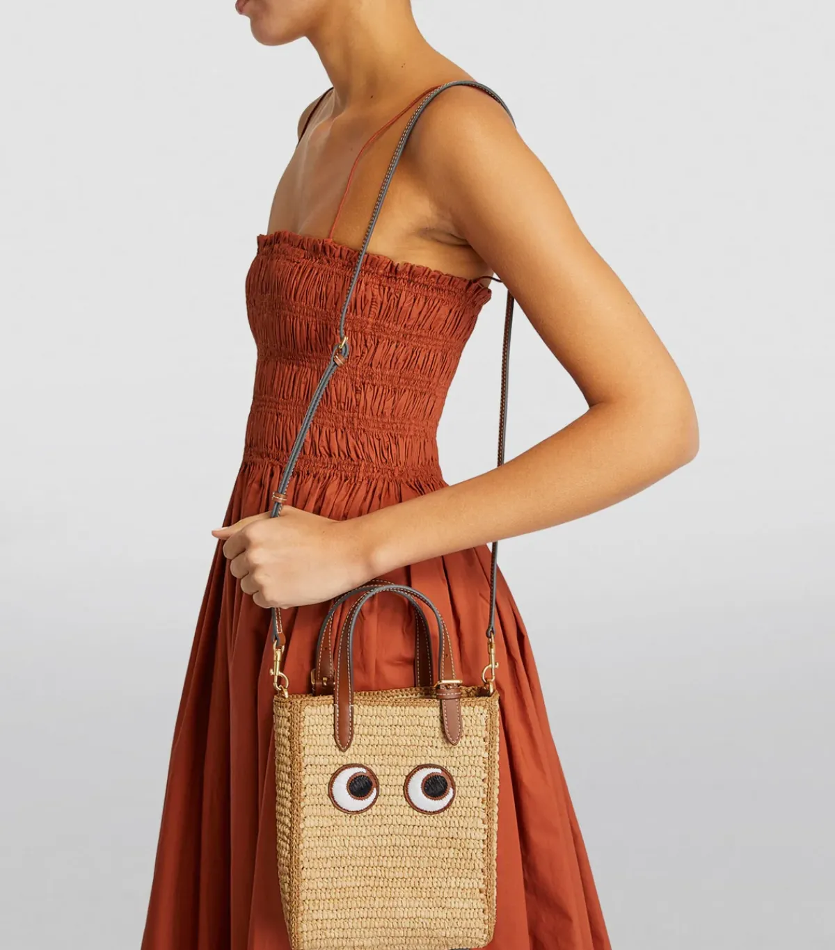 Anya Hindmarch AH N/S Tote in Mini Eyes in Natural Raffia