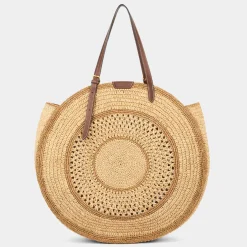 Anya Hindmarch AH Round Bow Tote in Natural Raffia