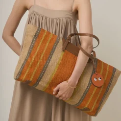 Anya Hindmarch AH Striped Jute E/W Tote in Orange Multi