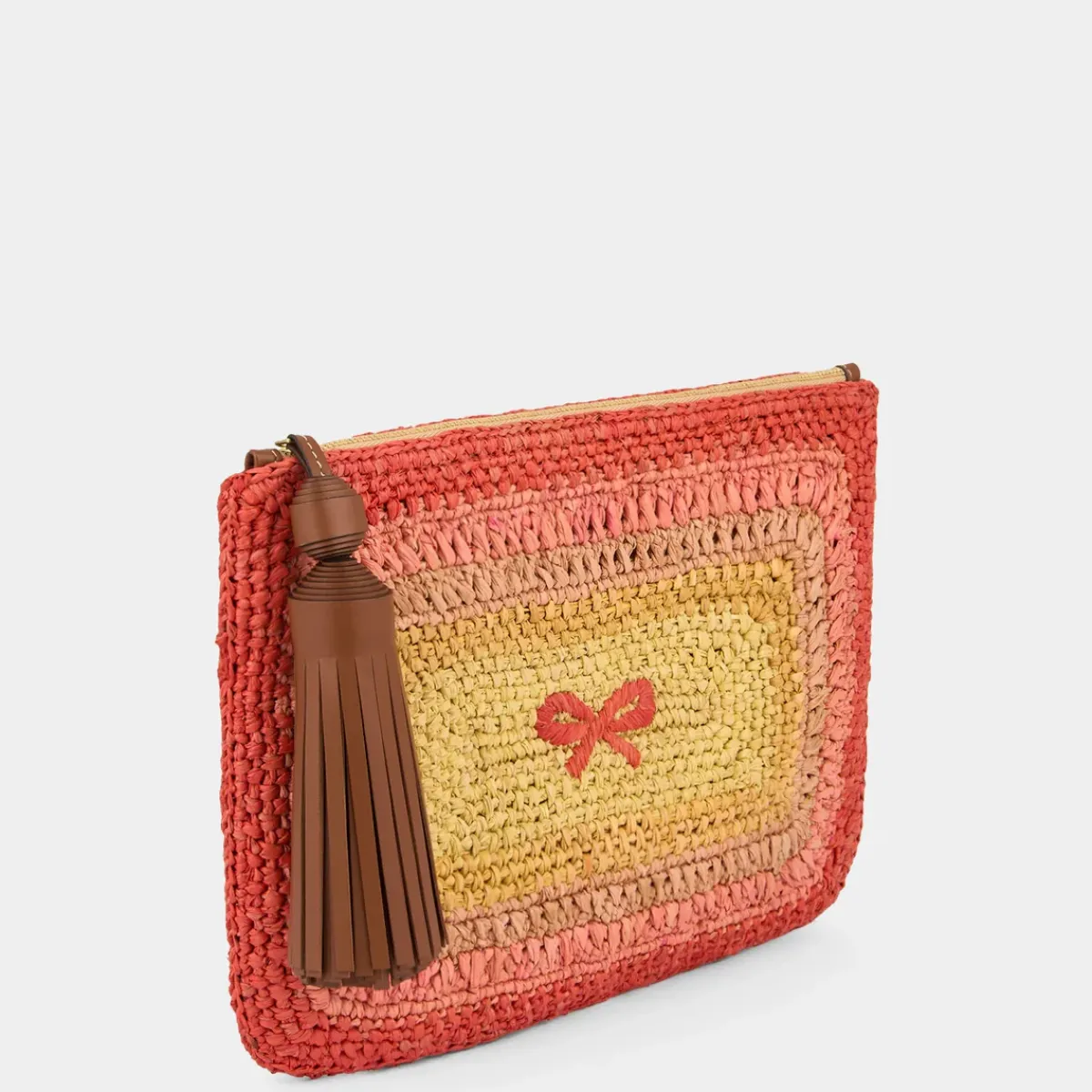 Anya Hindmarch AH Tassel Bow Clutch in Orange Multi Raffia