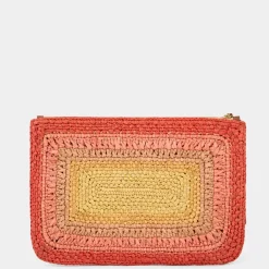 Anya Hindmarch AH Tassel Bow Clutch in Orange Multi Raffia