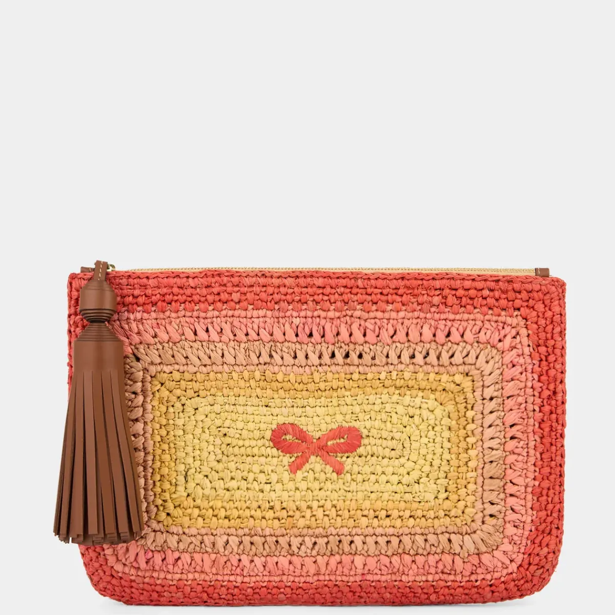 Anya Hindmarch AH Tassel Bow Clutch in Orange Multi Raffia