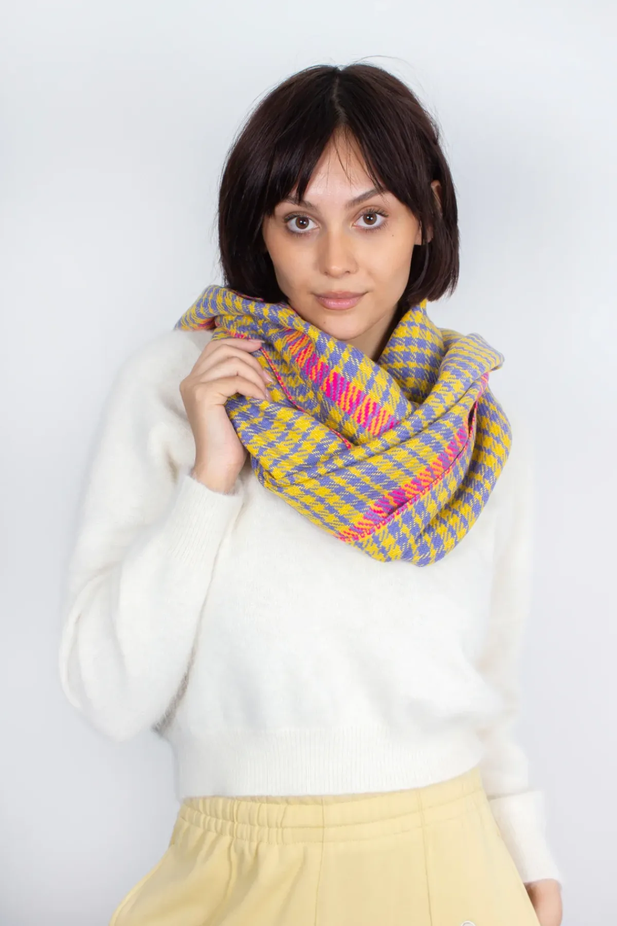 ANNA 603 Himalaya Check Print Scarf in Yellow Multi