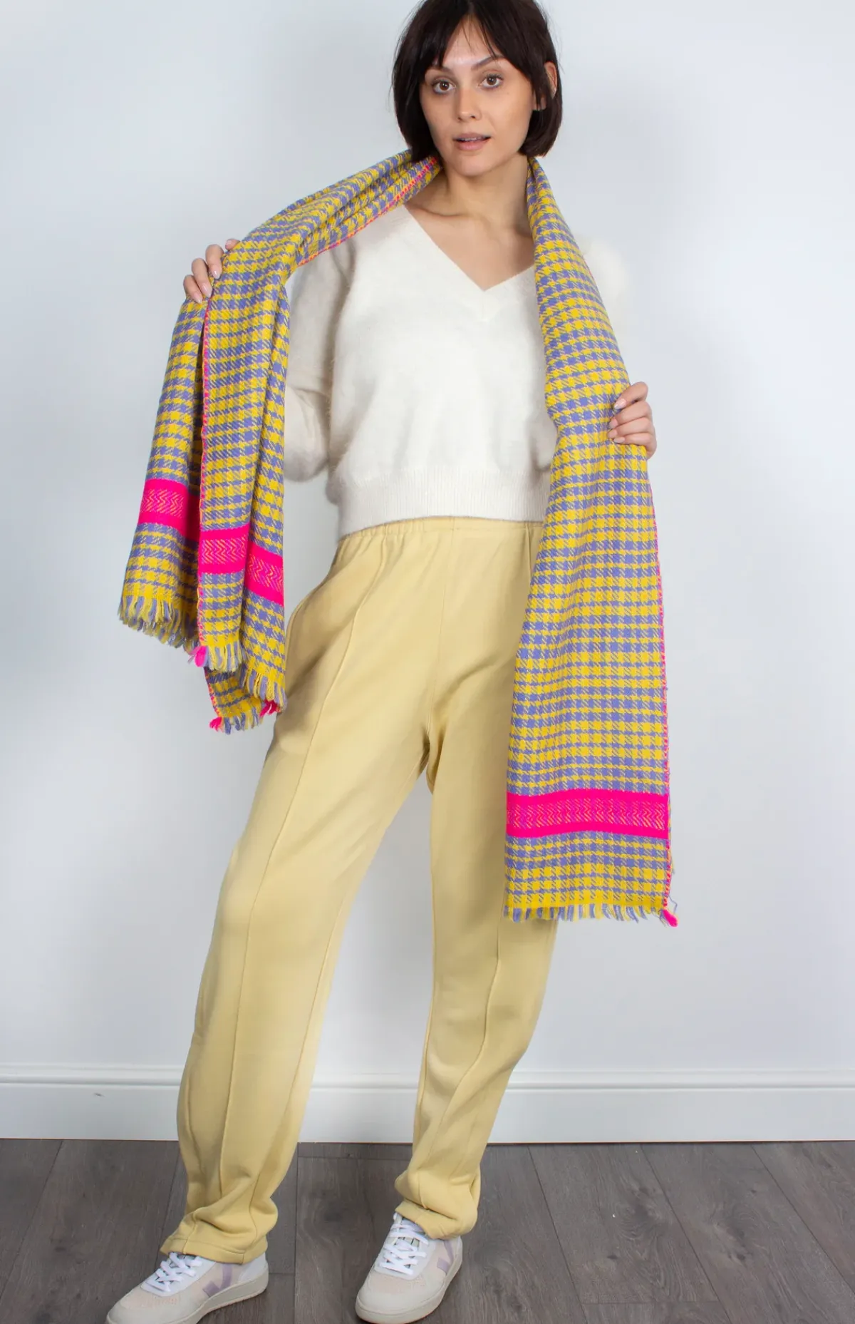 ANNA 603 Himalaya Check Print Scarf in Yellow Multi