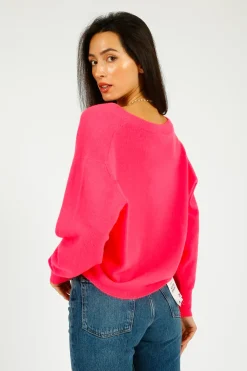 American Vintage AV Raxow V Neck Knit in Hortensia Fluro