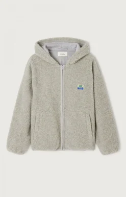 American Vintage AV Hoki Fleece Hooded Jacket in Grey Melange