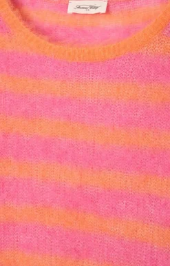 American Vintage AV Nenbay SS Stripe Knit in Orange, Hibiscus