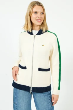 Bella Freud BF College Zip Up Bomber Jacket in Cream, Green