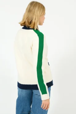 Bella Freud BF College Zip Up Bomber Jacket in Cream, Green