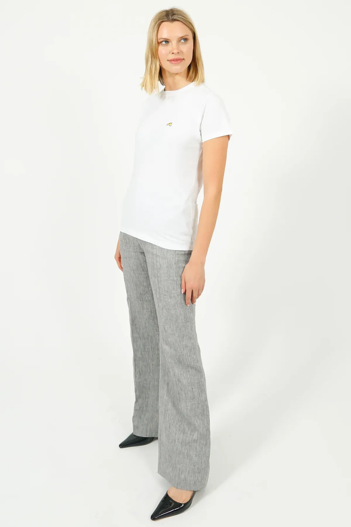 Bella Freud BF Slim Kim Linen Trouser in Dappled Grey