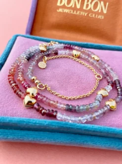 Bon Bon Jewellery Club BON BON Mixed Spinel Necklace with Gold Hearts