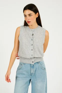 Colorush C-RUSH Stevie Button Up Tank in Fluffy Grey