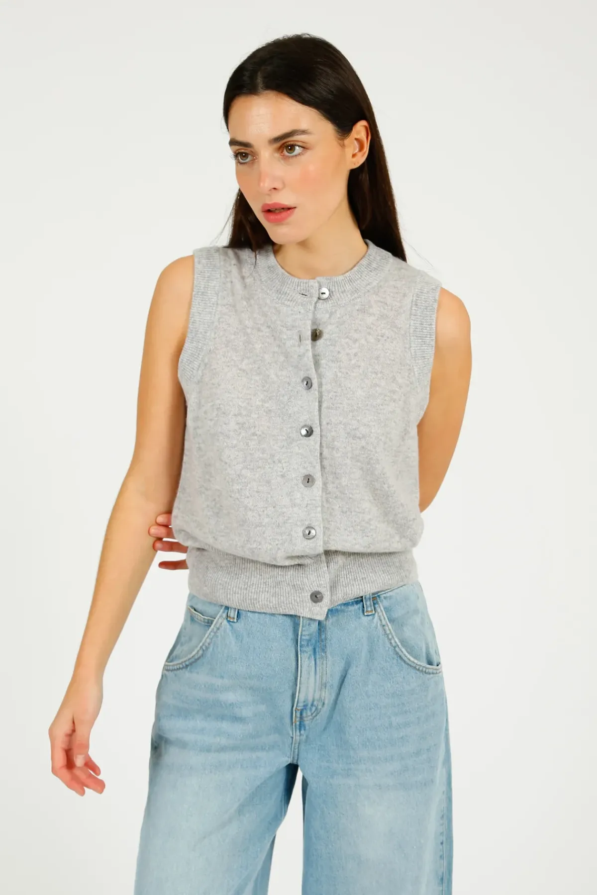 Colorush C-RUSH Stevie Button Up Tank in Fluffy Grey