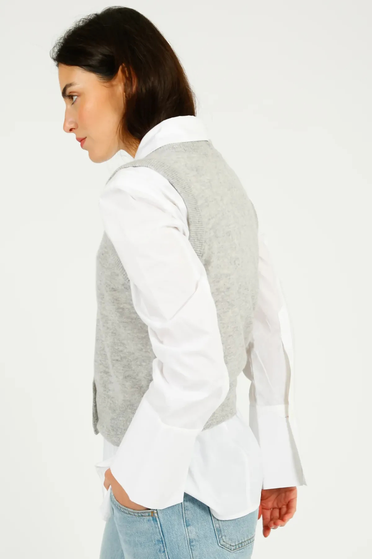 Colorush C-RUSH Stevie Button Up Tank in Fluffy Grey