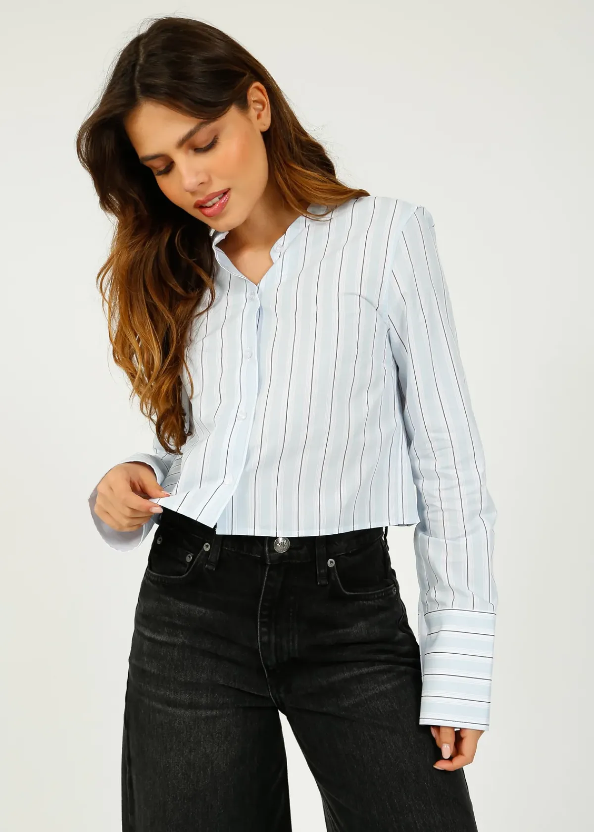 DAY Alexi Crop Striped Shirt in Light Blue