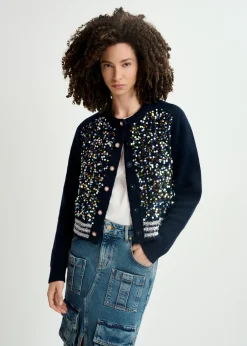 Essentiel Antwerp EA Halter Sequin Cardigan in Night Shade