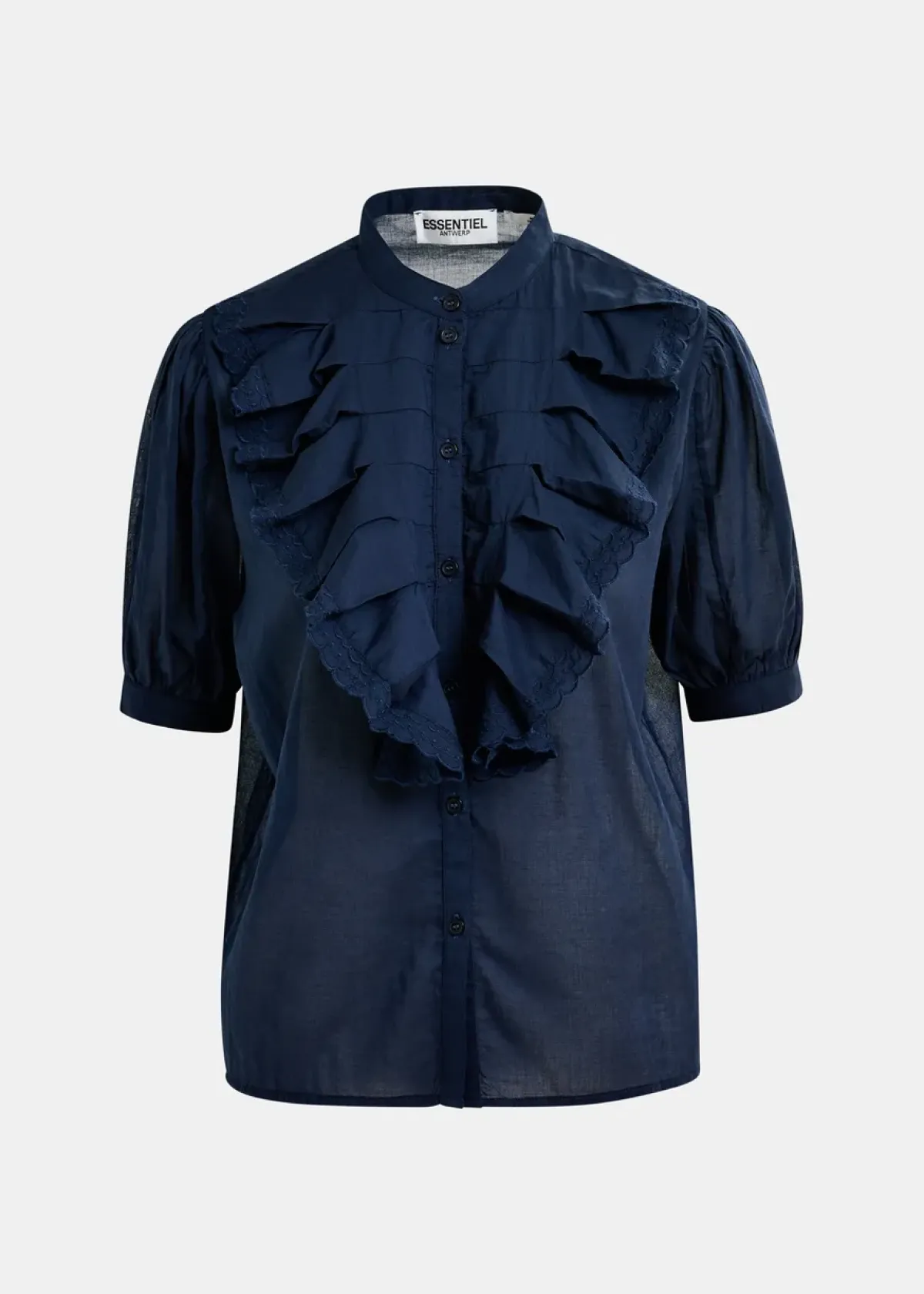 Essentiel Antwerp EA Hamadeus Ruffle Detail Shirt in Dark Sapphire