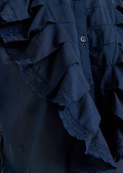 Essentiel Antwerp EA Hamadeus Ruffle Detail Shirt in Dark Sapphire