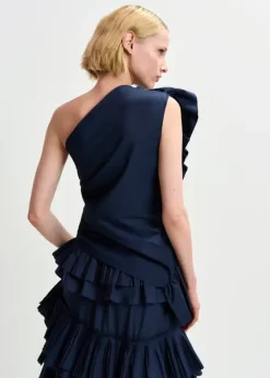Essentiel Antwerp EA Haven Asymmetric Ruffle Top in Dark Sapphire
