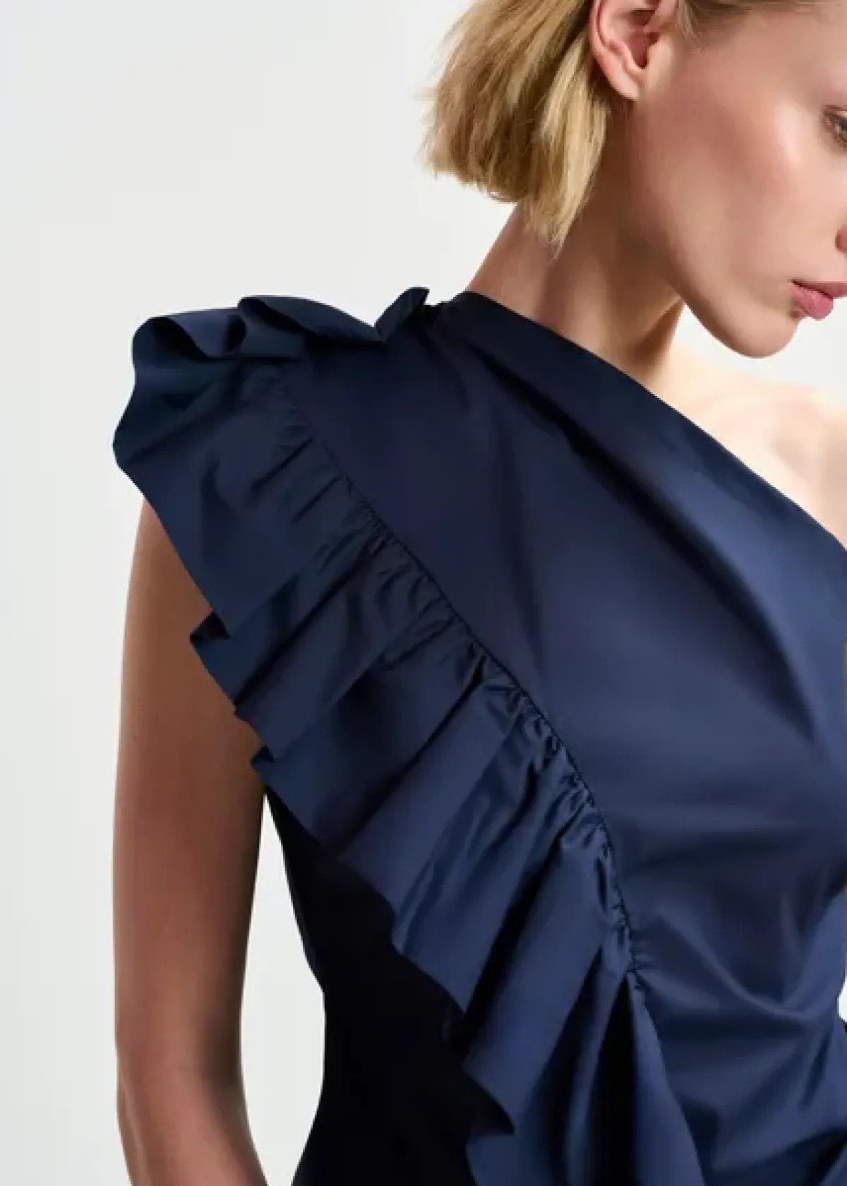 Essentiel Antwerp EA Haven Asymmetric Ruffle Top in Dark Sapphire