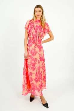Essentiel Antwerp EA Honolulu Ruffle Midi Dress in Marzipani