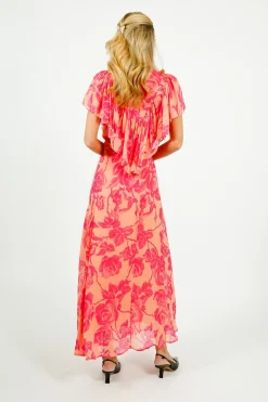 Essentiel Antwerp EA Honolulu Ruffle Midi Dress in Marzipani