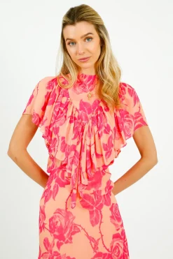 Essentiel Antwerp EA Honolulu Ruffle Midi Dress in Marzipani