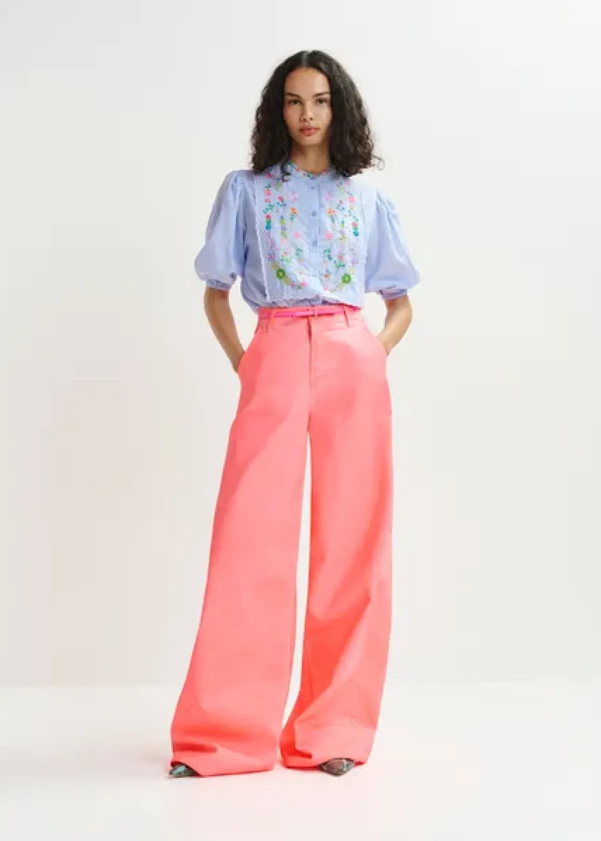 Essentiel Antwerp EA Horange Embroidered Shirt in Aqua Blue