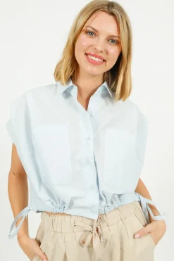Emin Paul EP BL3406 Gathered Shirt Blouse in Sky