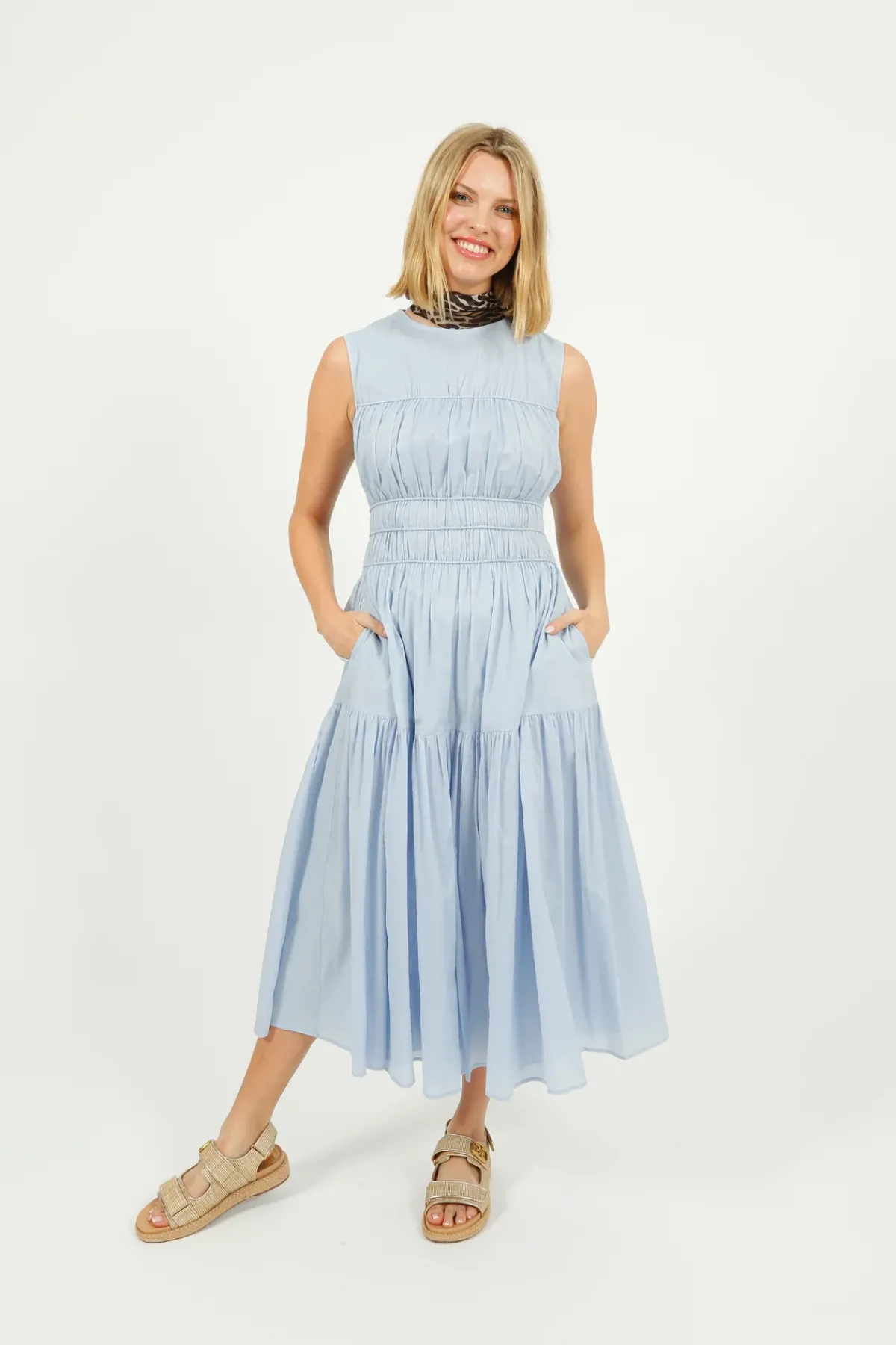 Emin Paul EP DR2605 Triple Gathered Dress in Sky