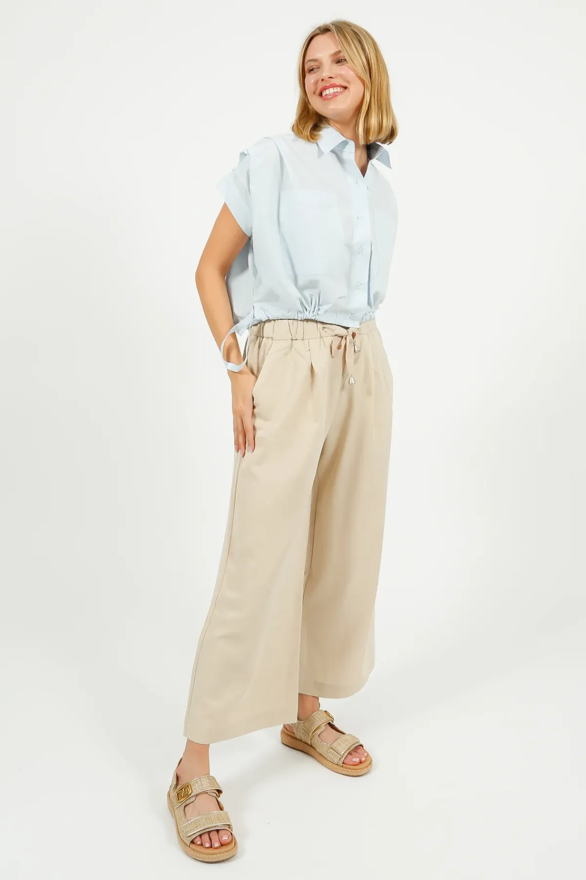 Emin Paul EP PT1903 Drawstring Waist Trousers in Beige