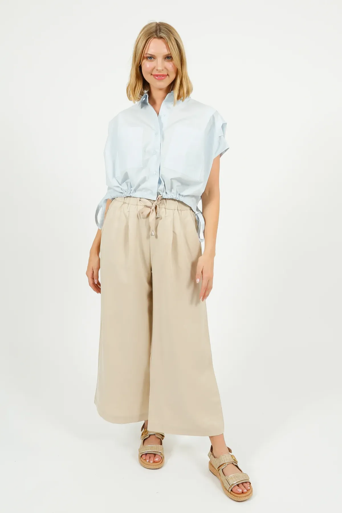 Emin Paul EP PT1903 Drawstring Waist Trousers in Beige