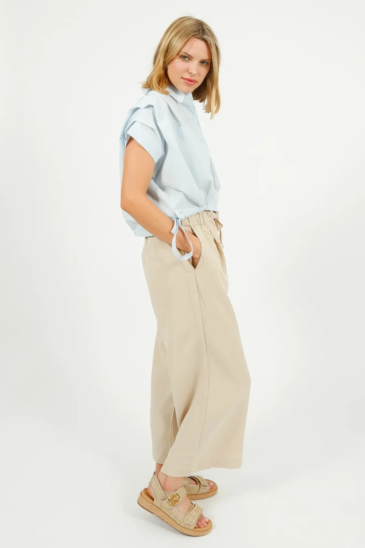 Emin Paul EP PT1903 Drawstring Waist Trousers in Beige