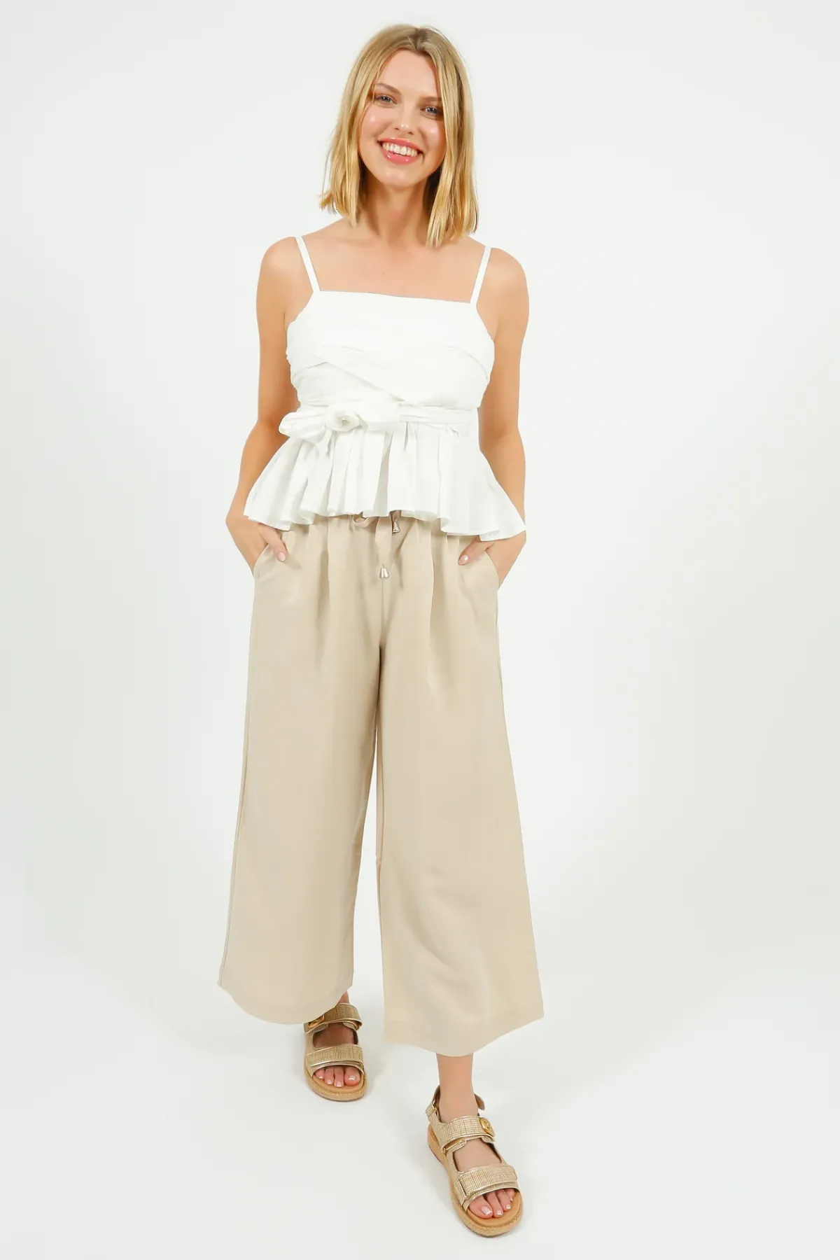 Emin Paul EP PT1903 Drawstring Waist Trousers in Beige