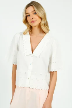 Emile u0026 Ida Eu0026I Babette Broderie Anglaise Blouse in White