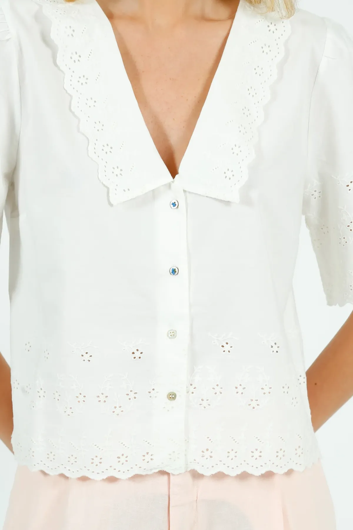 Emile u0026 Ida Eu0026I Babette Broderie Anglaise Blouse in White