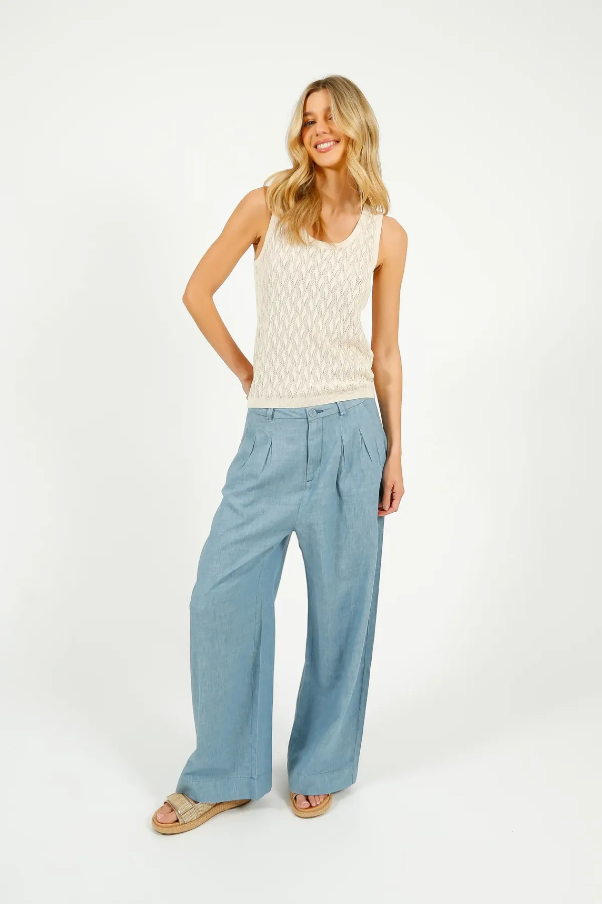 Emile u0026 Ida Eu0026I Belinou Linen Trousers in Blue