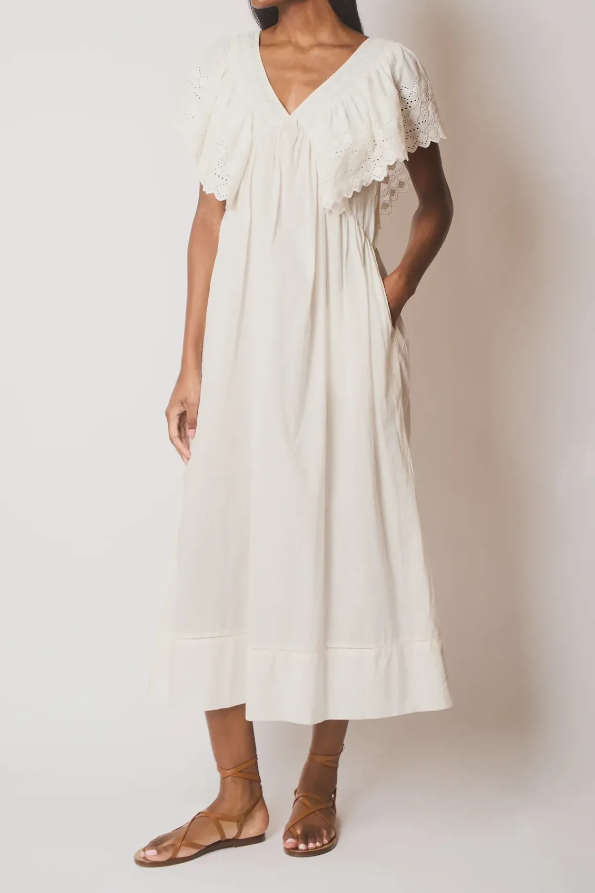 Faune Camelia Cotton Voile Dress in Vintage White