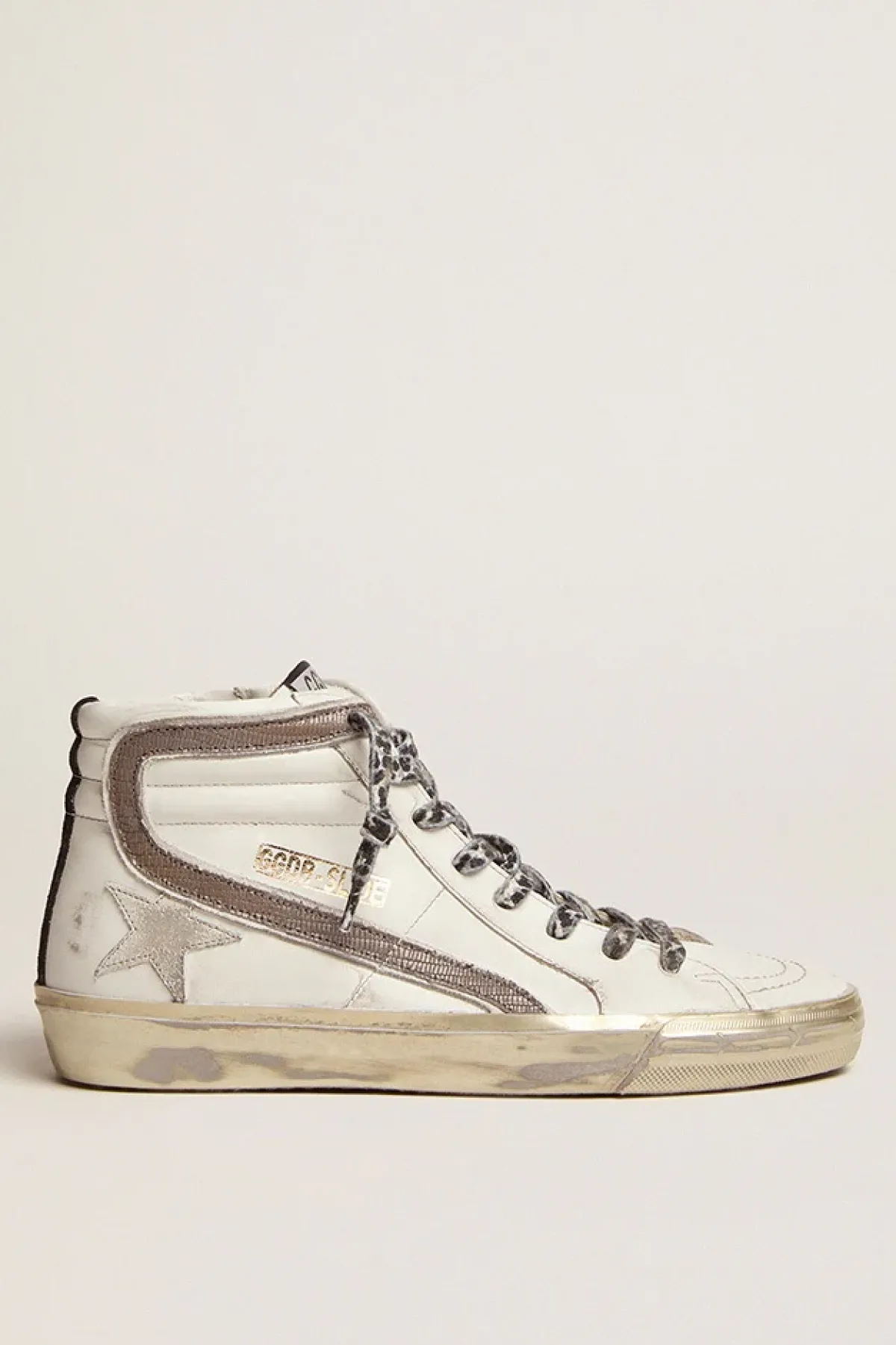 Golden Goose Deluxe Brand GG Slide Trainers in White Black and Taupe