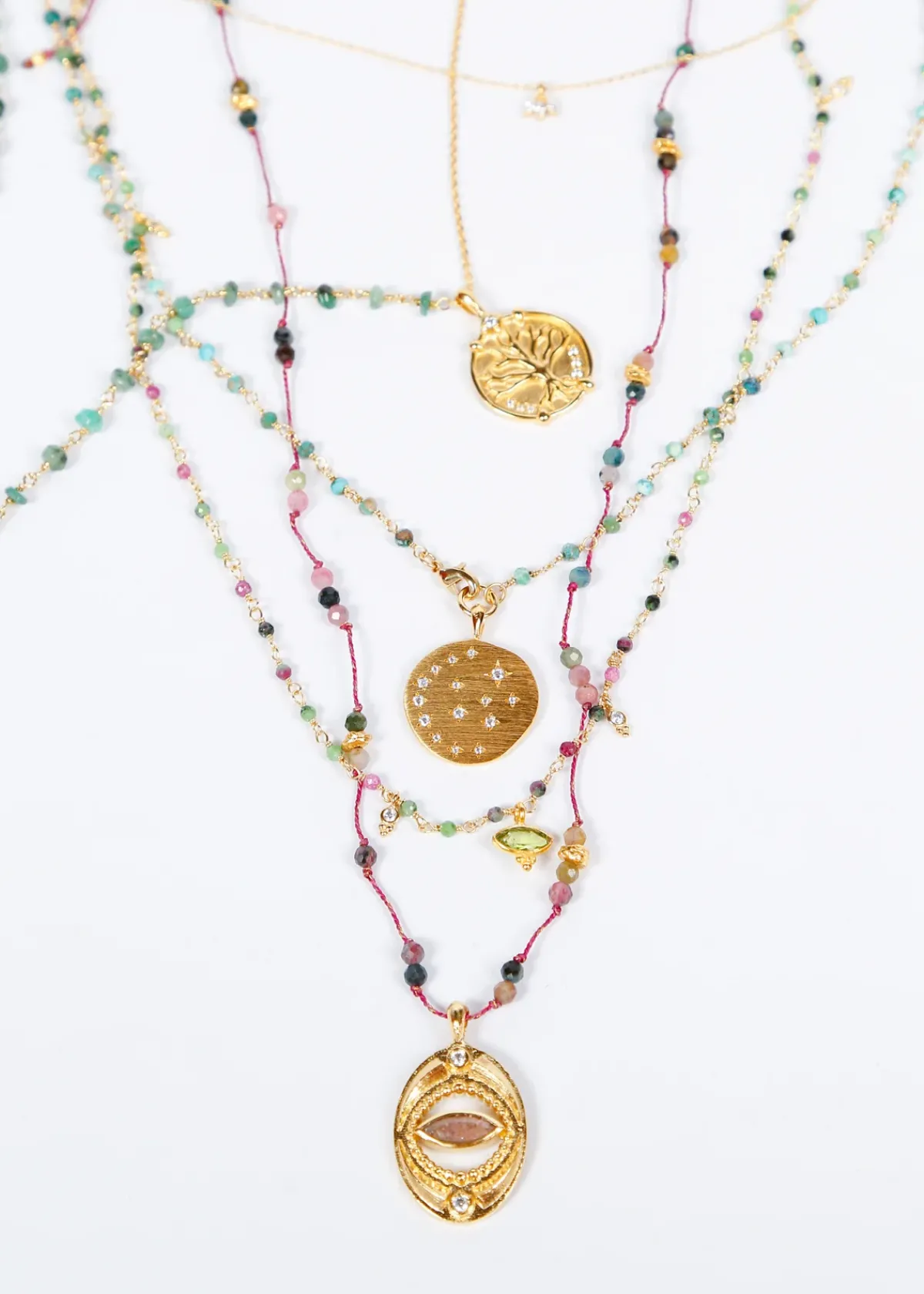 Hanka Isis Cordon in Tourmaline, Strawberry Rose Quartz