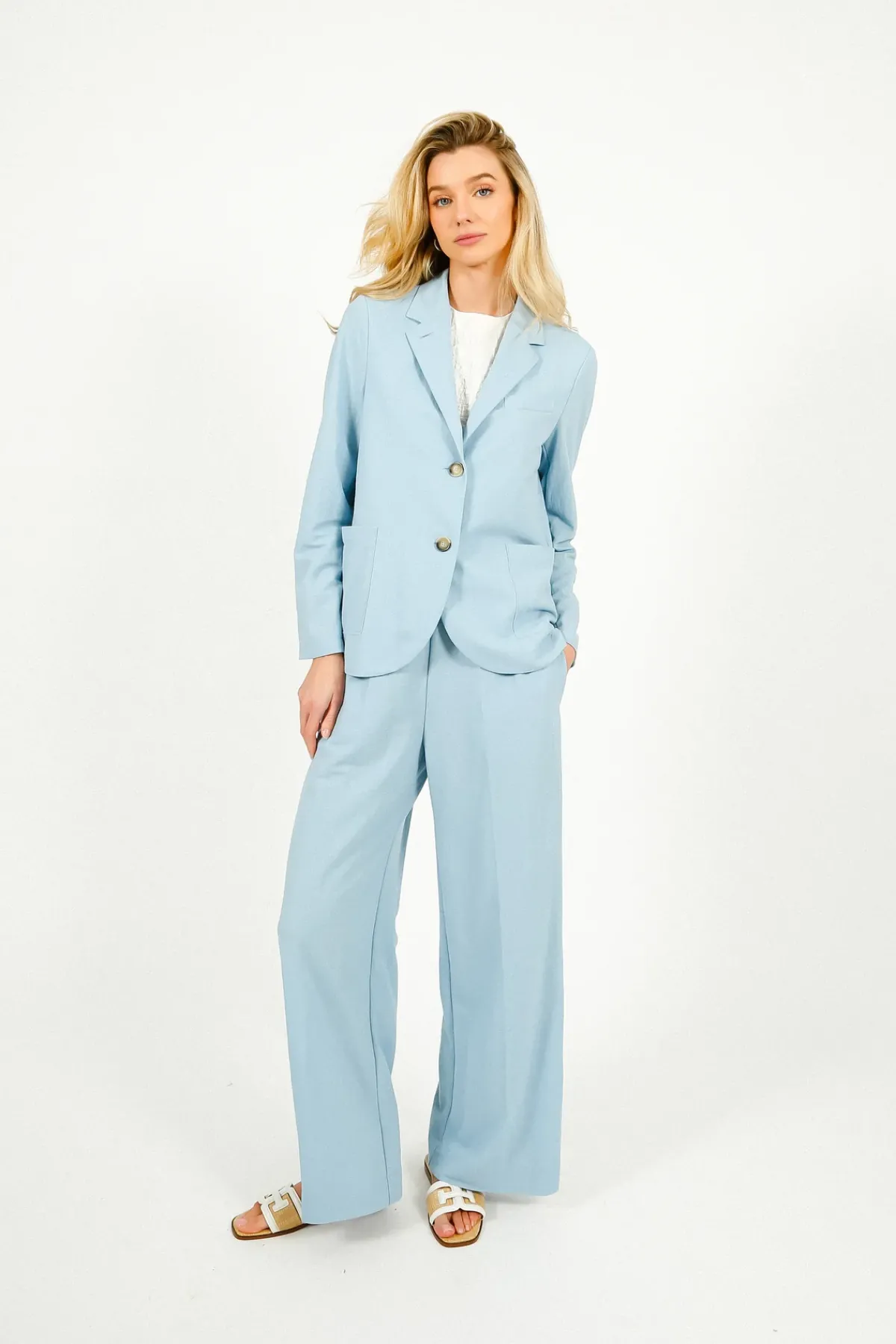 Harris Wharf London HW Flared Rayon Trousers in Light Blue