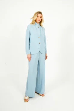 Harris Wharf London HW Flared Rayon Trousers in Light Blue