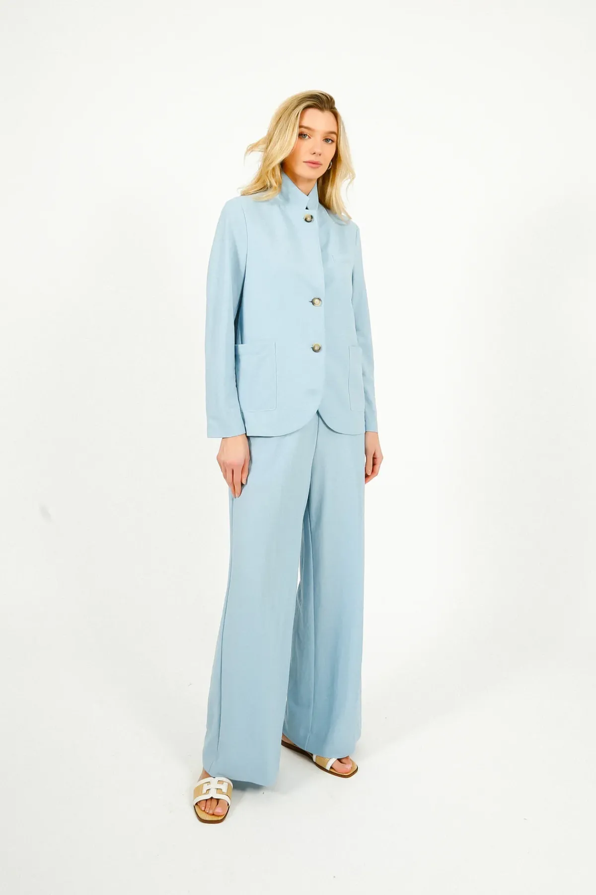 Harris Wharf London HW Flared Rayon Trousers in Light Blue