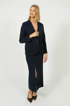Harris Wharf London HW Seersucker Coolmax Skirt in Dark Blue
