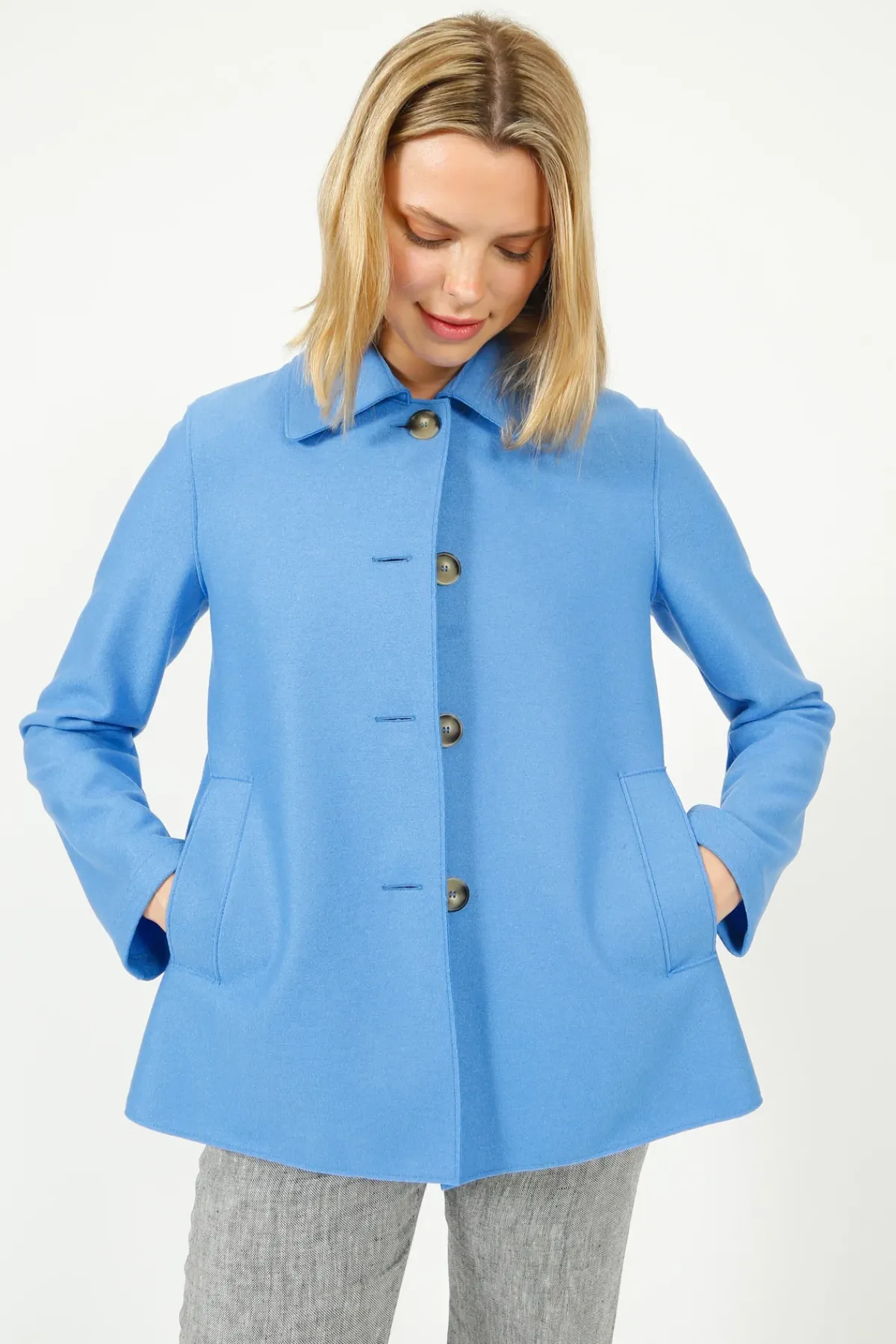Harris Wharf London HW Short Loden Jacket in Azure