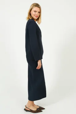 Harris Wharf London HW Stand Up Collar Seersucker Blazer in Dark Blue