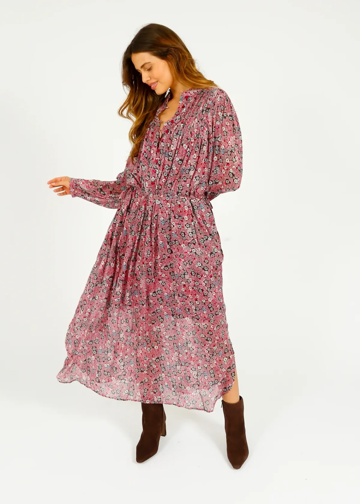 Marant Etoile IM Dalida Printed Dress in Raspberry, Black