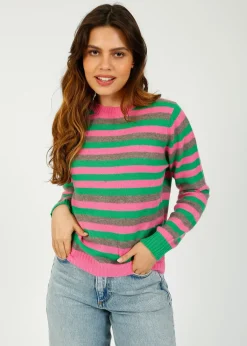Jumper 1234 JU 3 Stripe Crew in Bright Green, Azalea Vapor