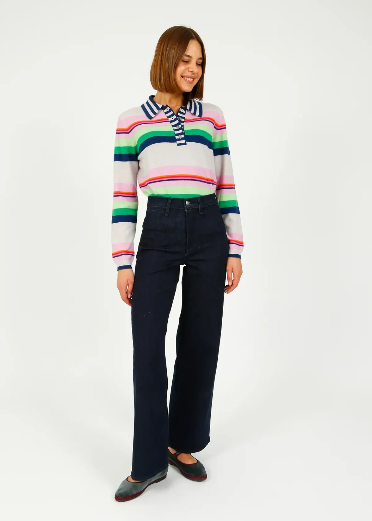 Jumper 1234 JU Cabana Stripe Polo in Fog Multi